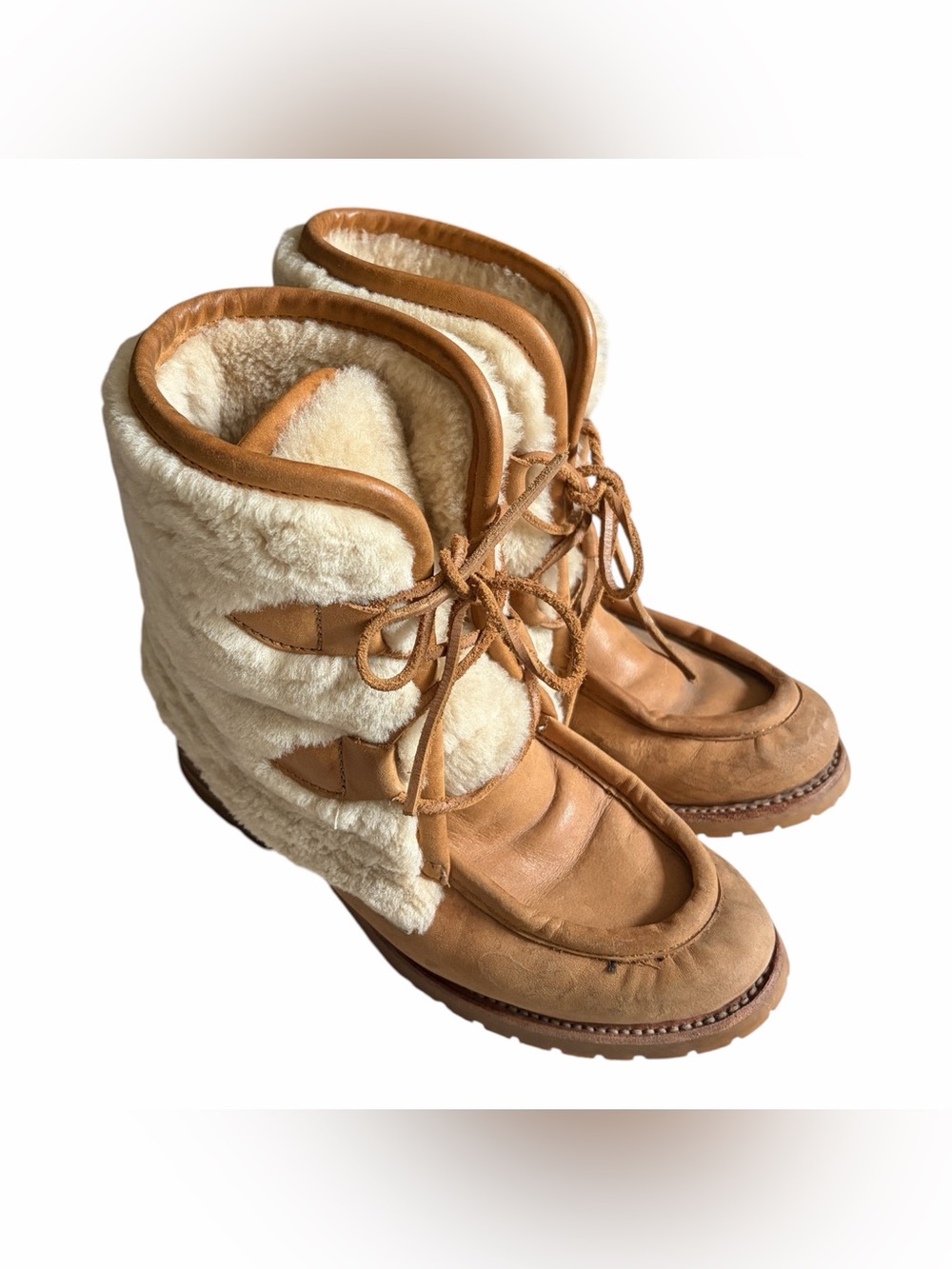 AERIN Leather Shearling Lined Lace-Up Ankle Boot US 7